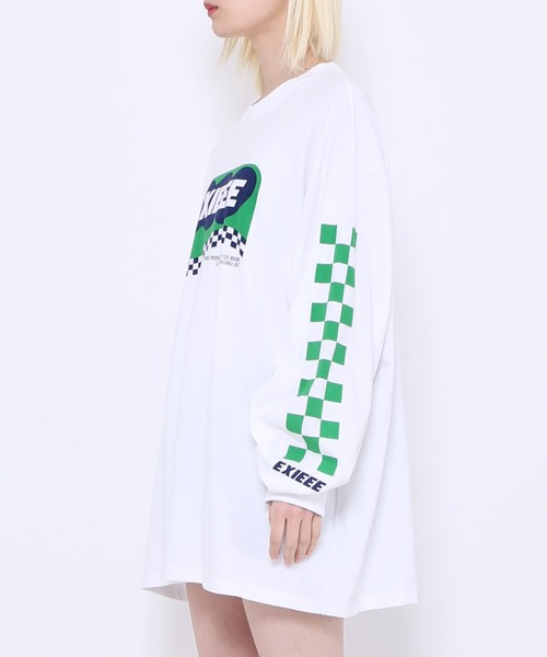 EXIEEE（イグジー）の「チェッカーフラグスリーブロンＴ（Tシャツ/カットソー・レディース・ブラック/ホワイト・MEDIUM/SMALL/LARGE）」の6枚目の写真