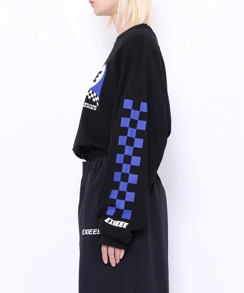 EXIEEE（イグジー）の「チェッカーフラグスリーブロンＴ（Tシャツ/カットソー・レディース・ブラック/ホワイト・MEDIUM/SMALL/LARGE）」の3枚目の写真
