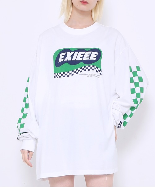 EXIEEE（イグジー）の「チェッカーフラグスリーブロンＴ（Tシャツ/カットソー・レディース・ブラック/ホワイト・MEDIUM/SMALL/LARGE）」の19枚目の写真