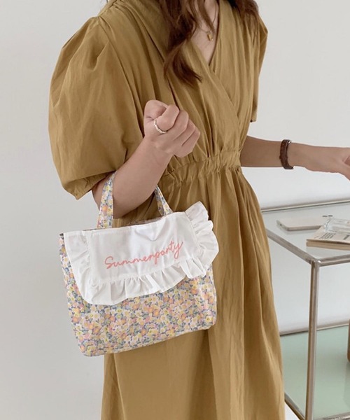 ✧さま専用 Liaa/花柄 ボーダー ラメ フリルトートバッグ A18048（トート