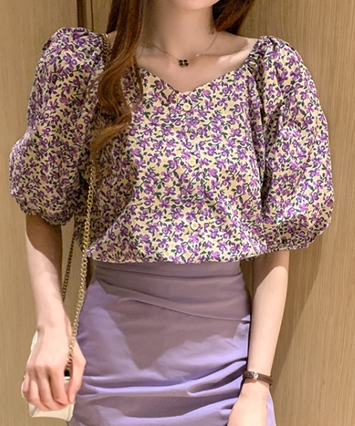 Amulet(アミュレット)の「五分丈花柄ブラウス(シャツ/ブラウス・レディース・パープル/イエロー・L/XL/M)」の7枚目の写真