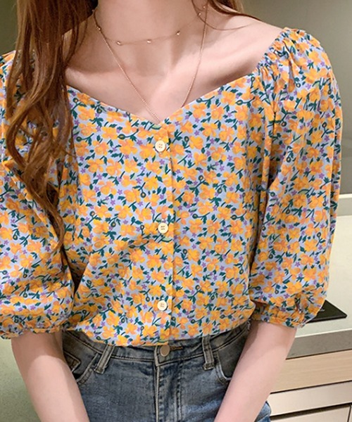 Amulet(アミュレット)の「五分丈花柄ブラウス(シャツ/ブラウス・レディース・パープル/イエロー・L/XL/M)」の8枚目の写真
