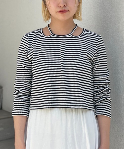 CIAOPANIC（チャオパニック）の「ホルターネックワッフルボーダーロンT（Tシャツ/カットソー・レディース・ブラック/ブラウン/オレンジ・FREE）」の12枚目の写真