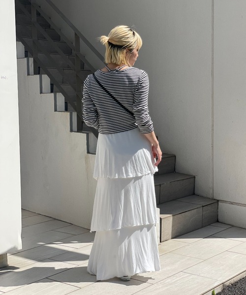 CIAOPANIC（チャオパニック）の「ホルターネックワッフルボーダーロンT（Tシャツ/カットソー・レディース・ブラック/ブラウン/オレンジ・FREE）」の7枚目の写真