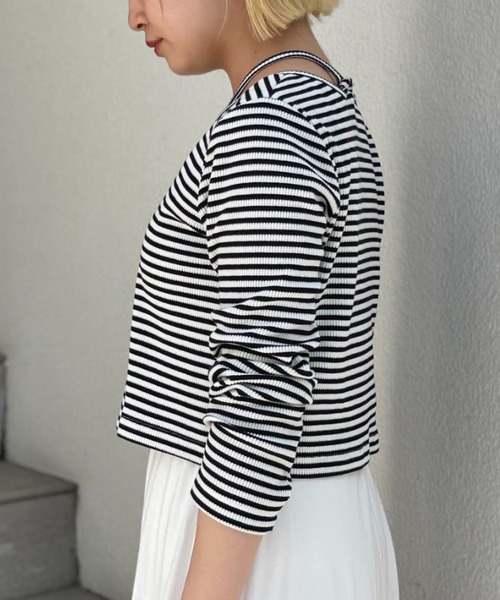 CIAOPANIC（チャオパニック）の「ホルターネックワッフルボーダーロンT（Tシャツ/カットソー・レディース・ブラック/ブラウン/オレンジ・FREE）」の13枚目の写真