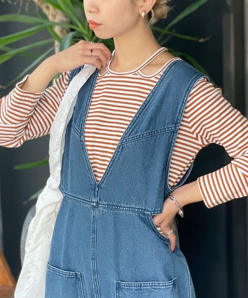 CIAOPANIC（チャオパニック）の「ホルターネックワッフルボーダーロンT（Tシャツ/カットソー・レディース・ブラック/ブラウン/オレンジ・FREE）」の22枚目の写真