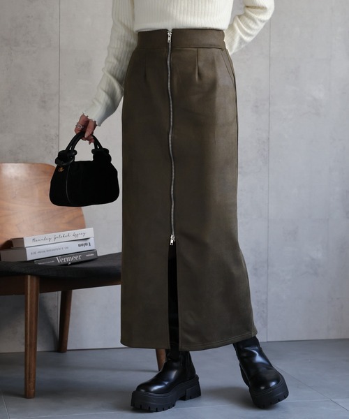 HERMES♡nijikoさん着用 カシミア×レザースカート レザーライクティアードスカート