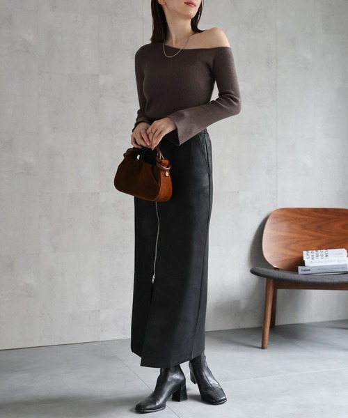 セール】ヴィンテージ風 フェイクレザーフロントジップ Iライン