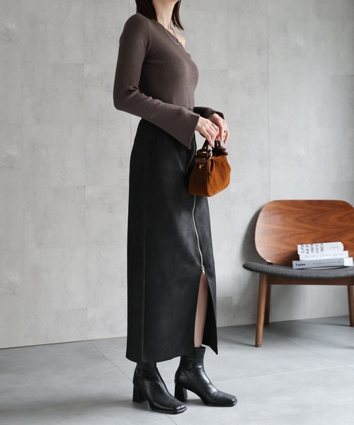 セール】ヴィンテージ風 フェイクレザーフロントジップ Iライン