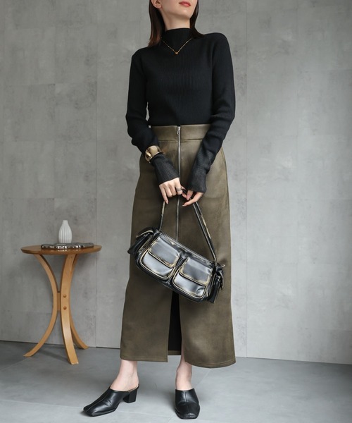 セール】ヴィンテージ風 フェイクレザーフロントジップ Iライン