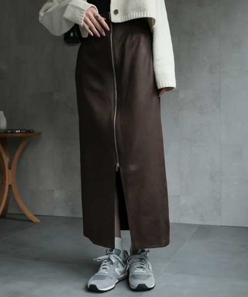 セール】ヴィンテージ風 フェイクレザーフロントジップ Iライン