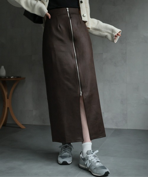 セール】ヴィンテージ風 フェイクレザーフロントジップ Iライン