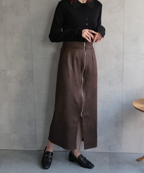 sakishimatokyo（サキシマトーキョー）の「ヴィンテージ風 フェイクレザーフロントジップ Iラインスカート/ナロースカート（スカート・レディース・ブラック/チャコールグレー/オフホワイト/レッド/ブルー系その他/ブラウン/ブラック系その他/カーキ・FREE）」の13枚目の写真