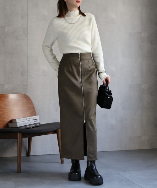 セール】ヴィンテージ風 フェイクレザーフロントジップ Iライン