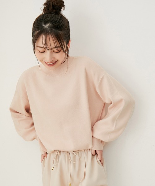 VIS（ビス）の「【吸湿発熱・エコベロ】バックパールハイネックニット（ニット/セーター・レディース・モスグリーン/キナリ/ピンク/ブラック・FREE）」の5枚目の写真