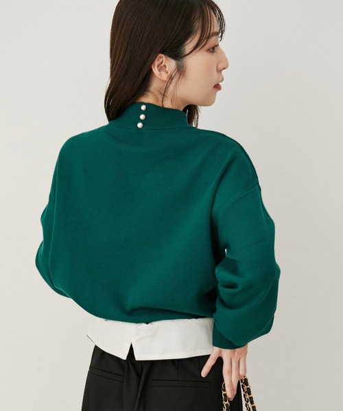 VIS（ビス）の「【吸湿発熱・エコベロ】バックパールハイネックニット（ニット/セーター・レディース・モスグリーン/キナリ/ピンク/ブラック・FREE）」の12枚目の写真