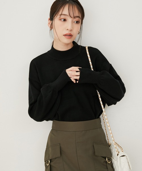 VIS（ビス）の「【吸湿発熱・エコベロ】バックパールハイネックニット（ニット/セーター・レディース・モスグリーン/キナリ/ピンク/ブラック・FREE）」の14枚目の写真