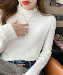 もちもち 裏起毛 メロー ハイネックニット