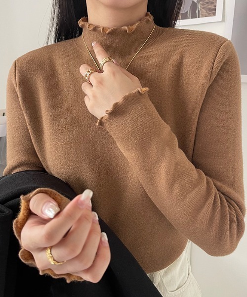 COCOMOMO(ココモモ)の「もちもち 裏起毛 メロー ハイネックニット(ニット/セーター・レディース・イエロー/アイボリー/ベージュ/ブラック/ネイビー/ホワイト/ブラウン/オレンジ系・FREE)」の22枚目の写真