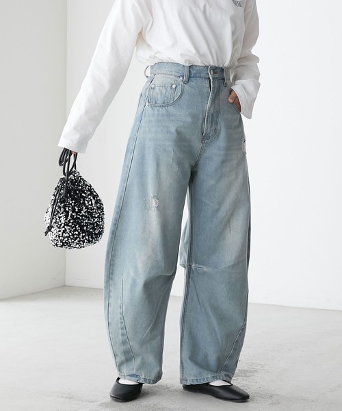 forksy.(フォルクシー)の「【forksy.】デニムカーブパンツ(デニムパンツ・レディース・ダークグレー/ブルー/インディゴブルー/ベージュ/サックスブルー系2/サックスブルー系3/ブルー系2・L/M)」の5枚目の写真