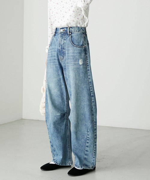 forksy.(フォルクシー)の「【forksy.】デニムカーブパンツ(デニムパンツ・レディース・ダークグレー/ブルー/インディゴブルー/ベージュ/サックスブルー系2/サックスブルー系3/ブルー系2・L/M)」の18枚目の写真