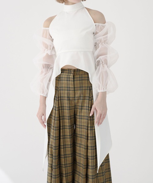 qumerry.（キュメリ）の「チュールスリーブハイネックトップス（シャツ/ブラウス・レディース・ブラック/ホワイト・MEDIUM/SMALL）」の22枚目の写真