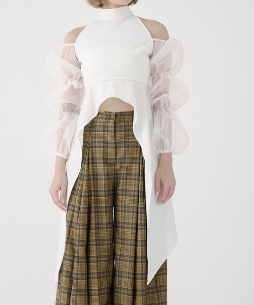 qumerry.（キュメリ）の「チュールスリーブハイネックトップス（シャツ/ブラウス・レディース・ブラック/ホワイト・MEDIUM/SMALL）」の21枚目の写真