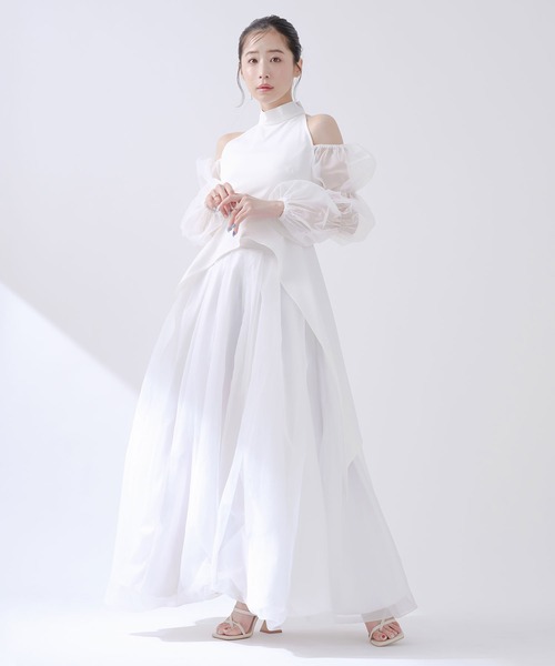 qumerry.（キュメリ）の「チュールスリーブハイネックトップス（シャツ/ブラウス・レディース・ブラック/ホワイト・MEDIUM/SMALL）」の3枚目の写真