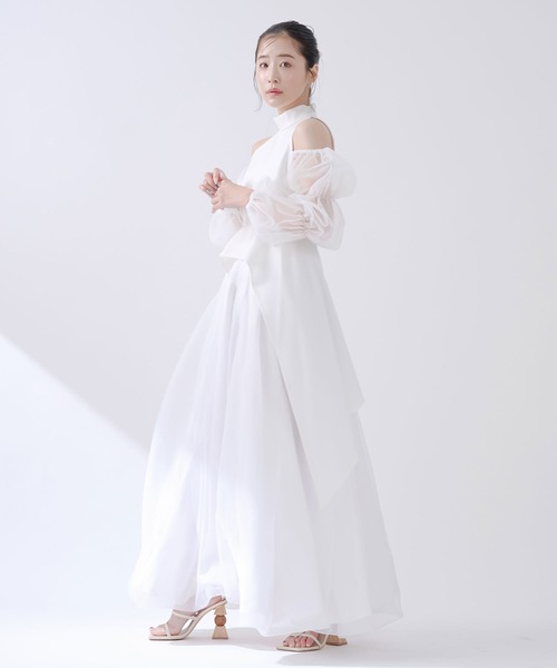 qumerry.（キュメリ）の「チュールスリーブハイネックトップス（シャツ/ブラウス・レディース・ブラック/ホワイト・MEDIUM/SMALL）」の4枚目の写真