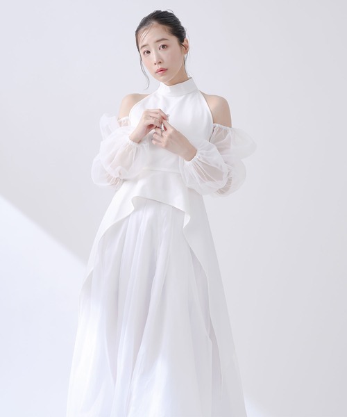 qumerry.（キュメリ）の「チュールスリーブハイネックトップス（シャツ/ブラウス・レディース・ブラック/ホワイト・MEDIUM/SMALL）」の6枚目の写真