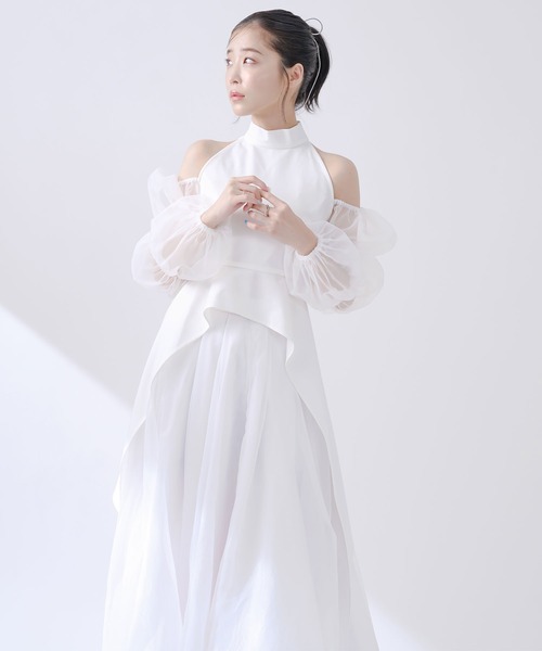 qumerry.（キュメリ）の「チュールスリーブハイネックトップス（シャツ/ブラウス・レディース・ブラック/ホワイト・MEDIUM/SMALL）」の7枚目の写真