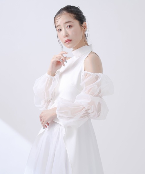 qumerry.（キュメリ）の「チュールスリーブハイネックトップス（シャツ/ブラウス・レディース・ブラック/ホワイト・MEDIUM/SMALL）」の10枚目の写真