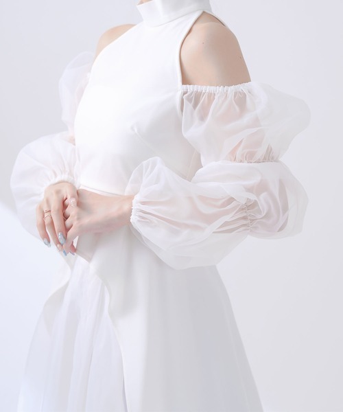 qumerry.（キュメリ）の「チュールスリーブハイネックトップス（シャツ/ブラウス・レディース・ブラック/ホワイト・MEDIUM/SMALL）」の13枚目の写真