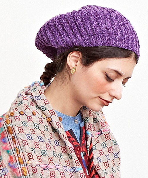 チャイハネ（チャイハネ）の「【チャイハネ】シェニルニットベレー（ハンチング/ベレー帽・レディース・ブラック/グレー/ネイビー/オレンジ/ターコイズブルー/ベージュ/パープル・FREE）」の6枚目の写真