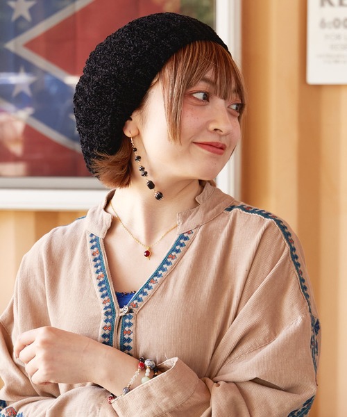 チャイハネ（チャイハネ）の「【チャイハネ】シェニルニットベレー（ハンチング/ベレー帽・レディース・ブラック/グレー/ネイビー/オレンジ/ターコイズブルー/ベージュ/パープル・FREE）」の11枚目の写真