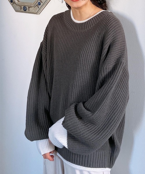 セール】☆重ね着風バイカラーニットプルオーバー（ニット/セーター