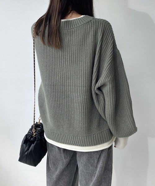 AS KNOW AS plus（アズノゥアズプラス）の「☆重ね着風バイカラーニットプルオーバー（ニット/セーター・レディース・チャコールグレー/イエロー/ブルー/グリーン/グレイッシュベージュ/ライトグリーン/ミント・FREE）」の17枚目の写真