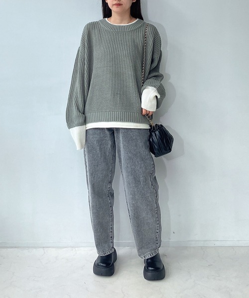 AS KNOW AS plus（アズノゥアズプラス）の「☆重ね着風バイカラーニットプルオーバー（ニット/セーター・レディース・チャコールグレー/イエロー/ブルー/グリーン/グレイッシュベージュ/ライトグリーン/ミント・FREE）」の18枚目の写真