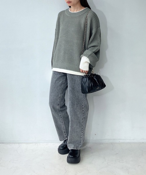 AS KNOW AS plus（アズノゥアズプラス）の「☆重ね着風バイカラーニットプルオーバー（ニット/セーター・レディース・チャコールグレー/イエロー/ブルー/グリーン/グレイッシュベージュ/ライトグリーン/ミント・FREE）」の19枚目の写真