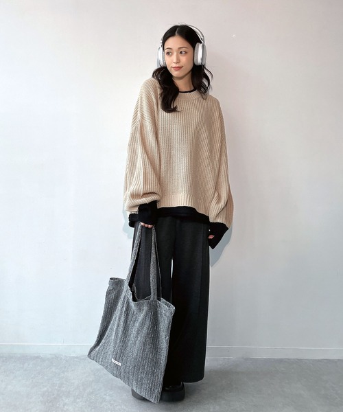 AS KNOW AS plus（アズノゥアズプラス）の「☆重ね着風バイカラーニットプルオーバー（ニット/セーター・レディース・チャコールグレー/イエロー/ブルー/グリーン/グレイッシュベージュ/ライトグリーン/ミント・FREE）」の12枚目の写真