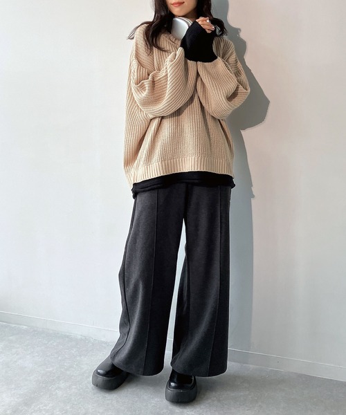 AS KNOW AS plus（アズノゥアズプラス）の「☆重ね着風バイカラーニットプルオーバー（ニット/セーター・レディース・チャコールグレー/イエロー/ブルー/グリーン/グレイッシュベージュ/ライトグリーン/ミント・FREE）」の13枚目の写真