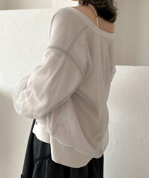 apres jour clair（アプレジュールクレア）の「【apres jour clair】チュールニットカーデ【ZOZOTOWN限定アイテム】（カーディガン/ボレロ・レディース・アイボリー/ライトグレー/ブラウン系その他/ブラック・X-LARGE/フリー）」の4枚目の写真