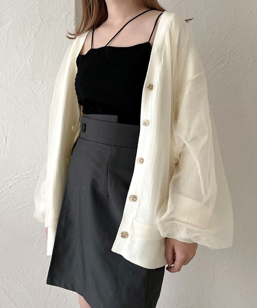 apres jour clair（アプレジュールクレア）の「【apres jour clair】チュールニットカーデ【ZOZOTOWN限定アイテム】（カーディガン/ボレロ・レディース・アイボリー/ライトグレー/ブラウン系その他/ブラック・X-LARGE/フリー）」の5枚目の写真