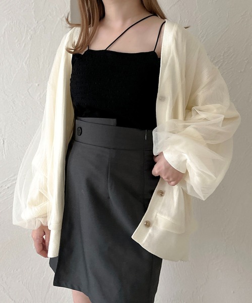 apres jour clair（アプレジュールクレア）の「【apres jour clair】チュールニットカーデ【ZOZOTOWN限定アイテム】（カーディガン/ボレロ・レディース・アイボリー/ライトグレー/ブラウン系その他/ブラック・X-LARGE/フリー）」の6枚目の写真