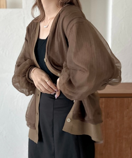 apres jour clair（アプレジュールクレア）の「【apres jour clair】チュールニットカーデ【ZOZOTOWN限定アイテム】（カーディガン/ボレロ・レディース・アイボリー/ライトグレー/ブラウン系その他/ブラック・X-LARGE/フリー）」の21枚目の写真