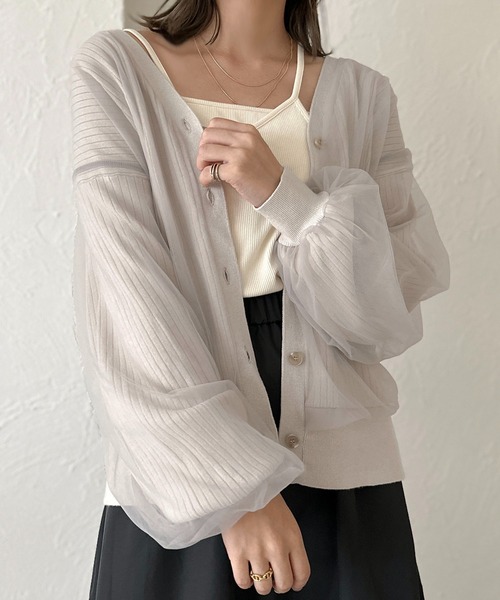 apres jour clair（アプレジュールクレア）の「【apres jour clair】チュールニットカーデ【ZOZOTOWN限定アイテム】（カーディガン/ボレロ・レディース・アイボリー/ライトグレー/ブラウン系その他/ブラック・X-LARGE/フリー）」の14枚目の写真