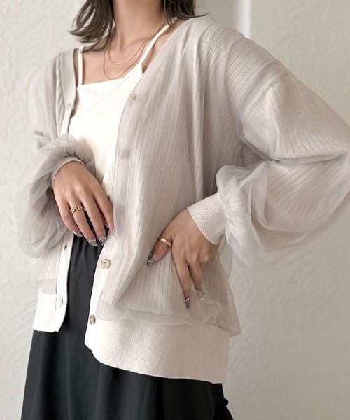 apres jour clair（アプレジュールクレア）の「【apres jour clair】チュールニットカーデ【ZOZOTOWN限定アイテム】（カーディガン/ボレロ・レディース・アイボリー/ライトグレー/ブラウン系その他/ブラック・X-LARGE/フリー）」の15枚目の写真