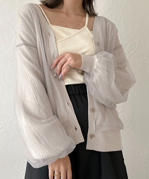 apres jour clair（アプレジュールクレア）の「【apres jour clair】チュールニットカーデ【ZOZOTOWN限定アイテム】（カーディガン/ボレロ・レディース・アイボリー/ライトグレー/ブラウン系その他/ブラック・X-LARGE/フリー）」の16枚目の写真