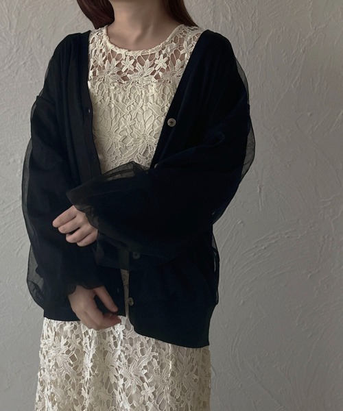 apres jour clair（アプレジュールクレア）の「【apres jour clair】チュールニットカーデ【ZOZOTOWN限定アイテム】（カーディガン/ボレロ・レディース・アイボリー/ライトグレー/ブラウン系その他/ブラック・X-LARGE/フリー）」の8枚目の写真