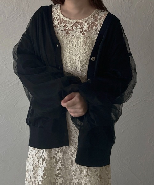 apres jour clair（アプレジュールクレア）の「【apres jour clair】チュールニットカーデ【ZOZOTOWN限定アイテム】（カーディガン/ボレロ・レディース・アイボリー/ライトグレー/ブラウン系その他/ブラック・X-LARGE/フリー）」の9枚目の写真